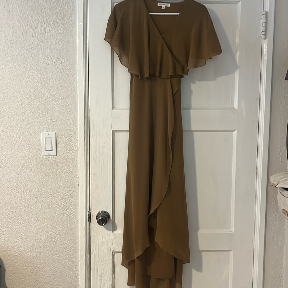 XS Downeast Flutter Sleeve Dark Yellow/Brown Dress